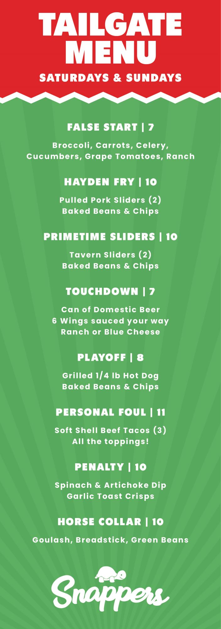 Tailgate Menu